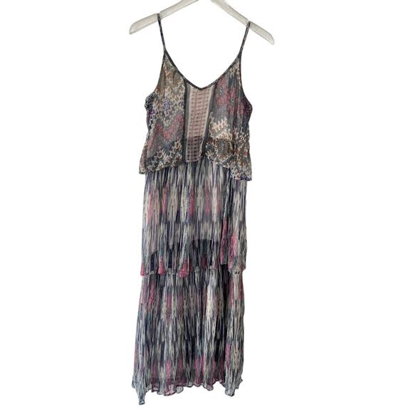 Meadow & Rue Anthropologie Josie Tiered Maxi Dress 2 Metallic Lurex Stripe - Picture 4 of 10